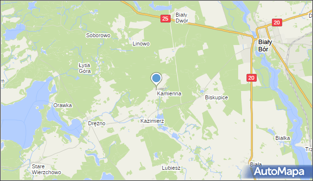 mapa Kamienna, Kamienna gmina Biały Bór na mapie Targeo